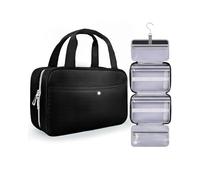 Chakipee Neceser de Via je Colgante para Mujer - Necessaire Impermeable con Ventana Transparente, Desplegable Compartimentos Bolsa de Aseo Ligera para Makeup, Champú y Artículos Negro, Mediano