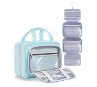 Chakipee Neceser de Via je Colgante para Mujer - Necessaire Impermeable con Ventana Transparente, Desplegable Compartimentos Bolsa de Aseo Ligera para Makeup, Champú y Artículos Azul, Grande