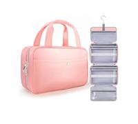 Chakipee Neceser de Via je Colgante para Mujer - Necessaire Impermeable con Ventana Transparente, Desplegable Compartimentos Bolsa de Aseo Ligera para Makeup, Champú y Artículos Rosa Oscuro, Mediano