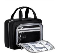 Chakipee Neceser de Via je Colgante para Mujer - Necessaire Impermeable con Ventana Transparente, Desplegable Compartimentos Bolsa de Aseo Ligera para Makeup, Champú y Artículos Negro, Grande