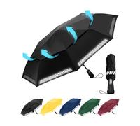Chakipee Paraguas Plegable Antiviento Automatico Reflectante Negro Resistente Al Viento con Doble Cubierta Compacto para Mujer y Hombre Paraguas de Viaje 8 Varillas