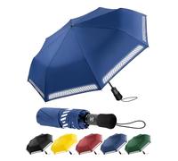 Chakipee Parapluie, parapluie de poche anti-tempête avec bandes réfléchissantes, bleu, parapluie de voyage compact, coupe-vent, ouverture/fermeture automatique, double ventilation, 8 baleines,