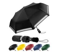 Chakipee Parapluie, parapluie de poche anti-tempête avec bandes réfléchissantes, noir, parapluie de voyage compact, coupe-vent, ouverture/fermeture automatique, double ventilation, 8 baleines