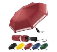 Chakipee Parapluie, parapluie de poche anti-tempête avec bandes réfléchissantes, rouge, parapluie de voyage compact, coupe-vent, ouverture/fermeture automatique, double ventilation, 8 baleines