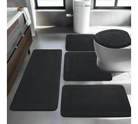 chakme Juego de 5 alfombrillas de baño de espuma viscoelástica antideslizante, lavable, juego de alfombras para inodoro, ducha y bañera, color negro