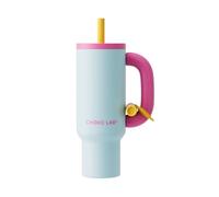 CHAKO LAB BaWang - Vaso aislado de acero inoxidable con asa y pajilla, 33 onzas, apto para portavasos, para viajes, botella de agua a prueba de fugas, sin BPA, forro de acero inoxidable 316, rosa y
