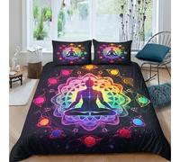 Chakra Juego De Funda Tamaño 3 Piezas Reversible Juego De Edredón Cubierta Moderna Patrón Ropa De Cama De La Espíritu Zen Fundas De Almohada Juego De Cama Cálido Doble（200x200cm）