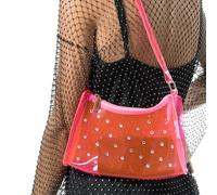 Chaks - Bolso bandolera rosa transparente, bolso festival con strass, bolso pequeño señora, carnaval, fiesta, discoteca