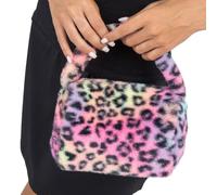 Chaks - Bolso de mano de piel sintética, estampado de leopardo en colores neón, 20 x 12 x 22 cm, accesorio para festivales, carnaval y fiestas