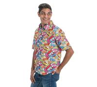 Chaks - Camisa de fiesta, atuendo vintage de los 90, camisa de hombre para festival, carnaval, verano