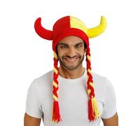 Chaks - casco con cuernos y trenzas, accesorio para disfraces de aficionados, casco de tela para atuendos de aficionados en el Mundial, la Eurocopa y las retransmisiones públicas