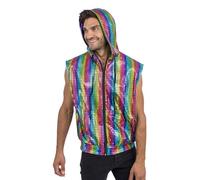 Chaks - Chaleco con capucha, estampado brillante y cremallera
