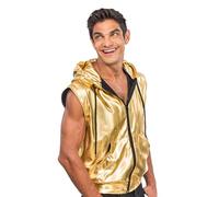 Chaks - Chaqueta con capucha, metálica, sin mangas y con cremallera, chaleco para festival, fiesta, fiesta temática de discoteca