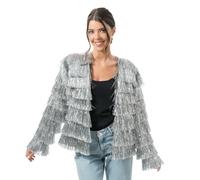 Chaks - Chaqueta de mujer con flecos brillantes, plateada, dorada, rosa, chaqueta disco años 90, festival, carnaval, fiesta, rave