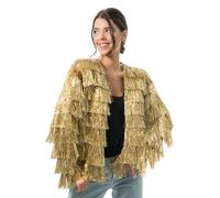 Chaks - Chaqueta de mujer con flecos brillantes, plateada, dorada, rosa, chaqueta disco años 90, festival, carnaval, fiesta, rave