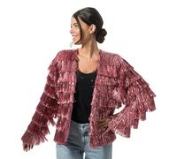 Chaks - Chaqueta de mujer con flecos brillantes, plateada, dorada, rosa, chaqueta disco años 90, festival, carnaval, fiesta, rave