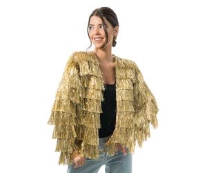 Chaks - Chaqueta de mujer con flecos brillantes, plateada, dorada, rosa, chaqueta disco años 90, festival, carnaval, fiesta, rave