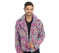 Chaks - Chaqueta Leo para hombre, chaqueta de pelo sintético de colores con estampado de leopardo de felpa, accesorio de disfraz para carnaval y fiestas