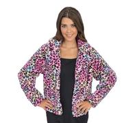 Chaks - Chaqueta Leo para mujer, chaqueta de pelo sintético de colores con estampado de leopardo de felpa, accesorio de disfraz para carnaval y fiestas