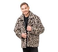 Chaks - Chaqueta o abrigo con aspecto de piel para adultos, chaqueta corta de felpa con estampado de leopardo, para carnaval, festival, fiesta de moda