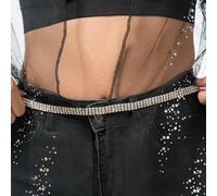 Chaks - Cinturón de strass para mujer, plateado, con cadena brillante | Cinturón de cadena y cadena de cadera para vaqueros, vestidos y abrigos, accesorio ajustable con pedrería