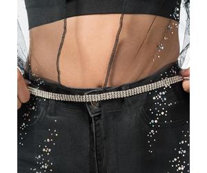 Chaks - Cinturón de strass para mujer, plateado, con cadena brillante | Cinturón de cadena y cadena de cadera para vaqueros, vestidos y abrigos, accesorio ajustable con pedrería