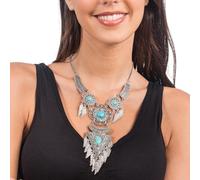 Chaks - Collar de plata de las señoras, collar de declaración con colgantes de ala y cuentas azules, joyas para el festival, carnaval