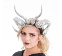 Chaks - Diadema con cuernos curvados para mujer, dorada o plateada, accesorios para disfraces de Halloween y carnaval