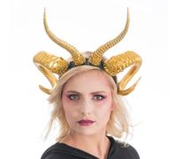 Chaks - Diadema con cuernos curvados para mujer, dorada o plateada, accesorios para disfraces de Halloween y carnaval