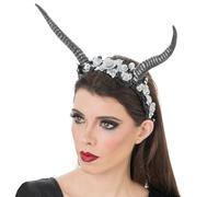 Chaks - Diadema con cuernos, tocado de flores, aspecto de fantasía, accesorios de cosplay para Halloween y carnaval