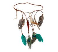 Chaks - Diadema india con plumas de pavo real, diadema boho con plumas, cuentas de madera, accesorios para mujer, carnaval, festival