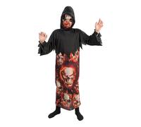 Chaks - Disfraz de calavera con llamas para niños, 2 piezas con capucha y máscara, disfraz terrorífico para Halloween y Carnaval