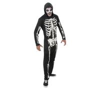 Chaks - Disfraz de esqueleto con capucha, mono negro con estampado de huesos, disfraz para Halloween y Carnaval