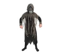 Chaks - Disfraz de la Parca para niños, conjunto de 3 piezas, túnica, capucha y máscara de calavera, traje para Halloween y Carnaval