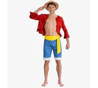 Chaks - Disfraz de Luffy, conjunto de disfraz de anime, cosplay | Traje oficial de One Piece, conjunto de 4 piezas con chaqueta, pantalones, cinturón y sombrero de paja para Comic Con