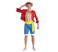 Chaks - Disfraz de Luffy para hombre, traje oficial de One Piece, conjunto de anime de 4 piezas, Monkey D. Luffy, cosplay, carnaval