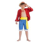 Chaks One Piece Disfraz de Ruffy Sombrero de paja Monkey D. Ruffy para niños, talla 128 - 152, Anime Licencia, Disfraz Manga Cosplay Carnaval (140), multicolor