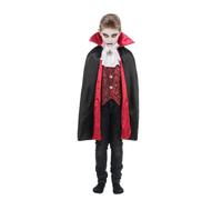 Chaks - Disfraz de vampiro para niños, conjunto con capa y chaleco | Disfraz de Halloween, de dos piezas, diseño gótico, cuello alto, rojo, negro, cosplay, carnaval, teatro