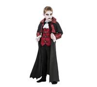 Chaks - Disfraz de vampiro para niños, conjunto con capa y chaleco | Rojo y negro, conjunto de dos piezas, chaleco con gran detalle, capa a juego, cuello alto, puños decorativos