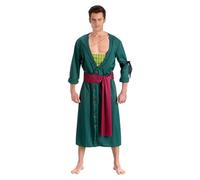 Chaks - Disfraz de Zoro para hombre, traje oficial de One Piece, conjunto anime de 2 piezas con abrigo y cinturón para cosplay y carnaval