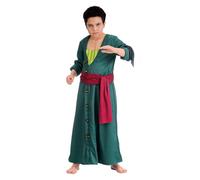 Chaks One Piece Disfraz de pirata Lorenor Zoro para niños, talla 128-152, anime, carnaval, cosplay (128), color verde