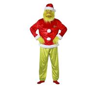Chaks - Disfraz El Grinch, conjunto de 5 piezas para adulto, para carnaval, traje navideño con máscara, gorro, top, pantalones, guantes