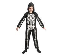 Chaks - Disfraz infantil de esqueleto con capucha, mono en negro con estampado de huesos, disfraz para Halloween y carnaval
