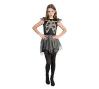 Chaks - Disfraz infantil de esqueleto con falda brillante, para niñas, strass y tul, vestido para Halloween, carnaval y fiestas temáticas
