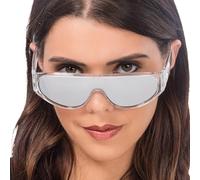 Chaks - Gafas de festival, gafas de fiesta con montura transparente | Gafas unisex para carnaval, fiestas y moda, con cristales de espejo tintados en blanco y estilo futurista