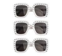 Chaks - Gafas de sol retro rectangulares, juego de 3 con strass | Gafas de fiesta con cristales tintados en negro accesorio para festivales y carnaval diseño vintage con montura de plástico