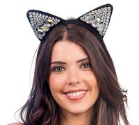 Chaks - Gato diadema para el pelo, brillantes con diamantes de imitación, accesorios con orejas, disfraz de animal, accesorios de disfraces, carnaval, festival
