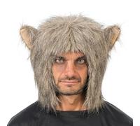 Chaks - Gorro de hombre lobo con pelo y orejas, cabeza de animal con pelo sintético, accesorios para disfraces de Halloween y carnaval
