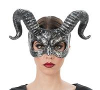 Chaks: máscara de demonio con cuernos, media máscara plateada con aspecto de bestia, accesorios para disfraces de Halloween y carnaval