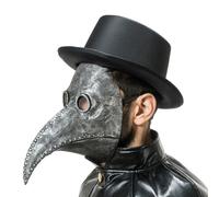 Chaks - Máscara látex médico de la peste con pico, Halloween, 20 x 24 cm | Máscara de látex gris-negra, pico largo, aberturas redondas para los ojos, banda elástica, para Halloween y Carnaval